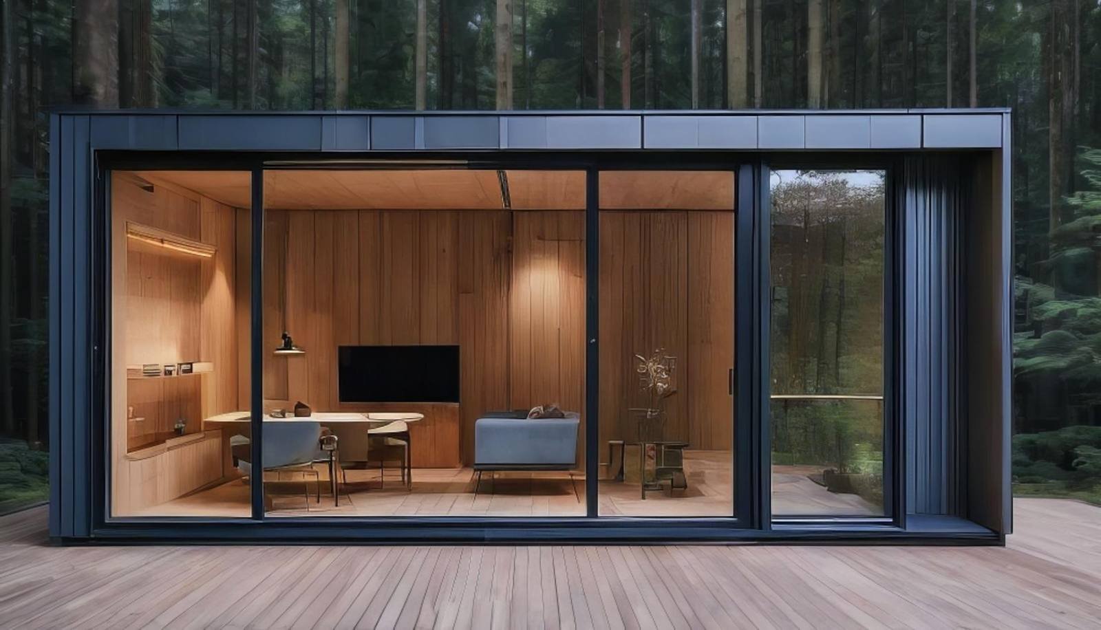 Modular garden office with timber deck