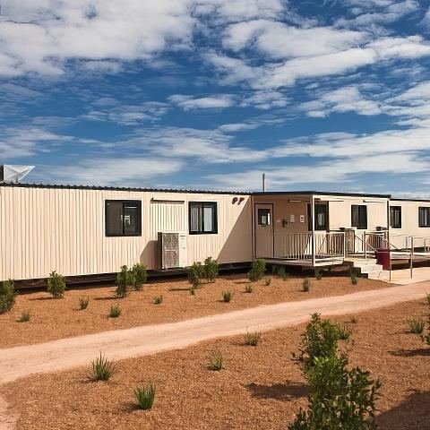 Row of single-storey modular units